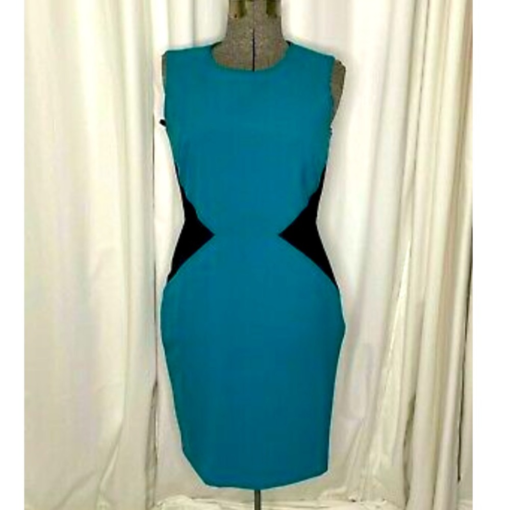 Calvin Klein women's size 8 turquoise and black size 8 knit jersey bodycon